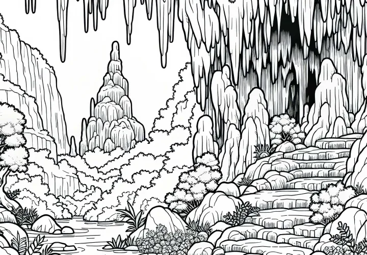 Stalactite and Stalagmite Cave – Coloring Page Karst Landscape Free
