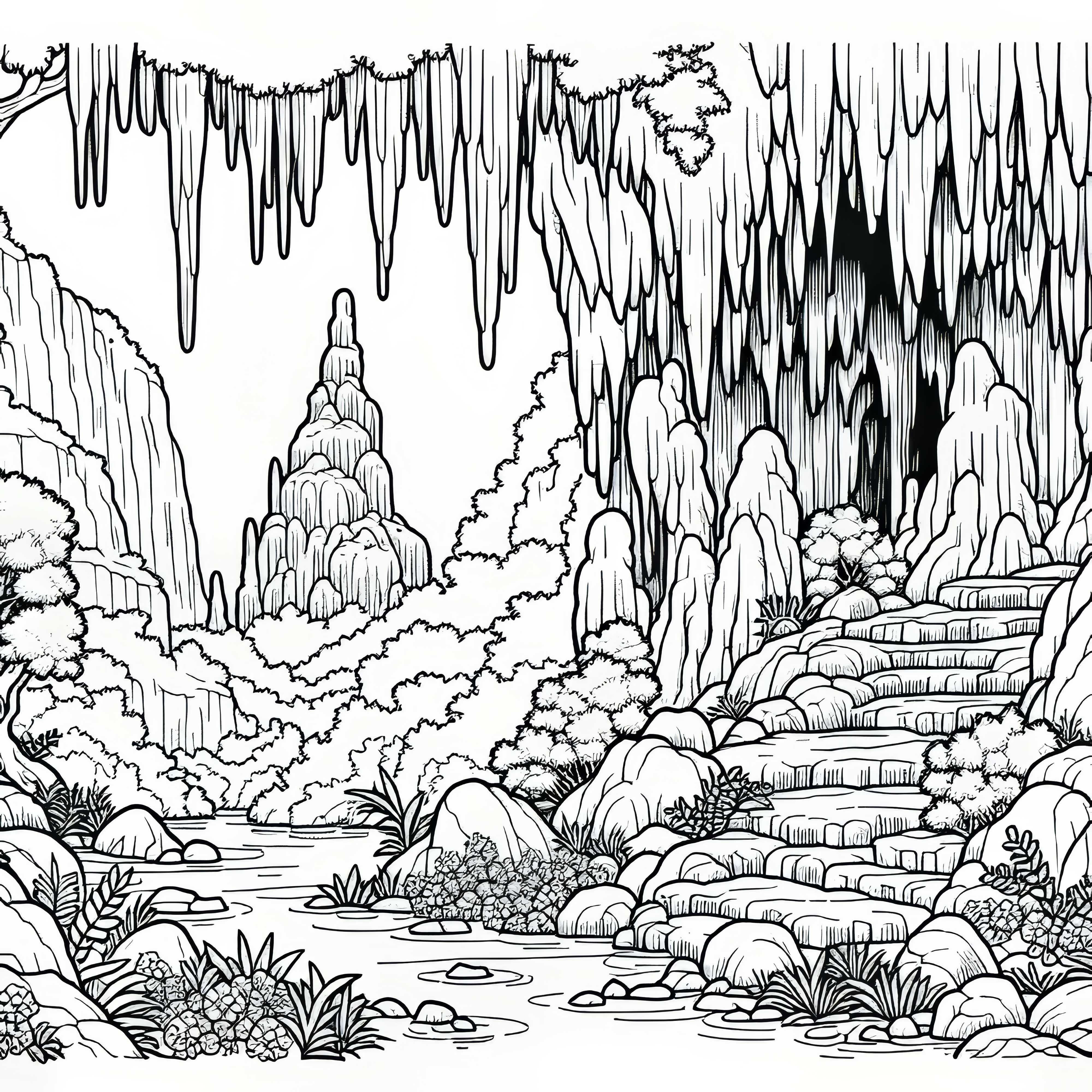 Cave with stalactites and stalagmites - Coloring page Karst landscape Free