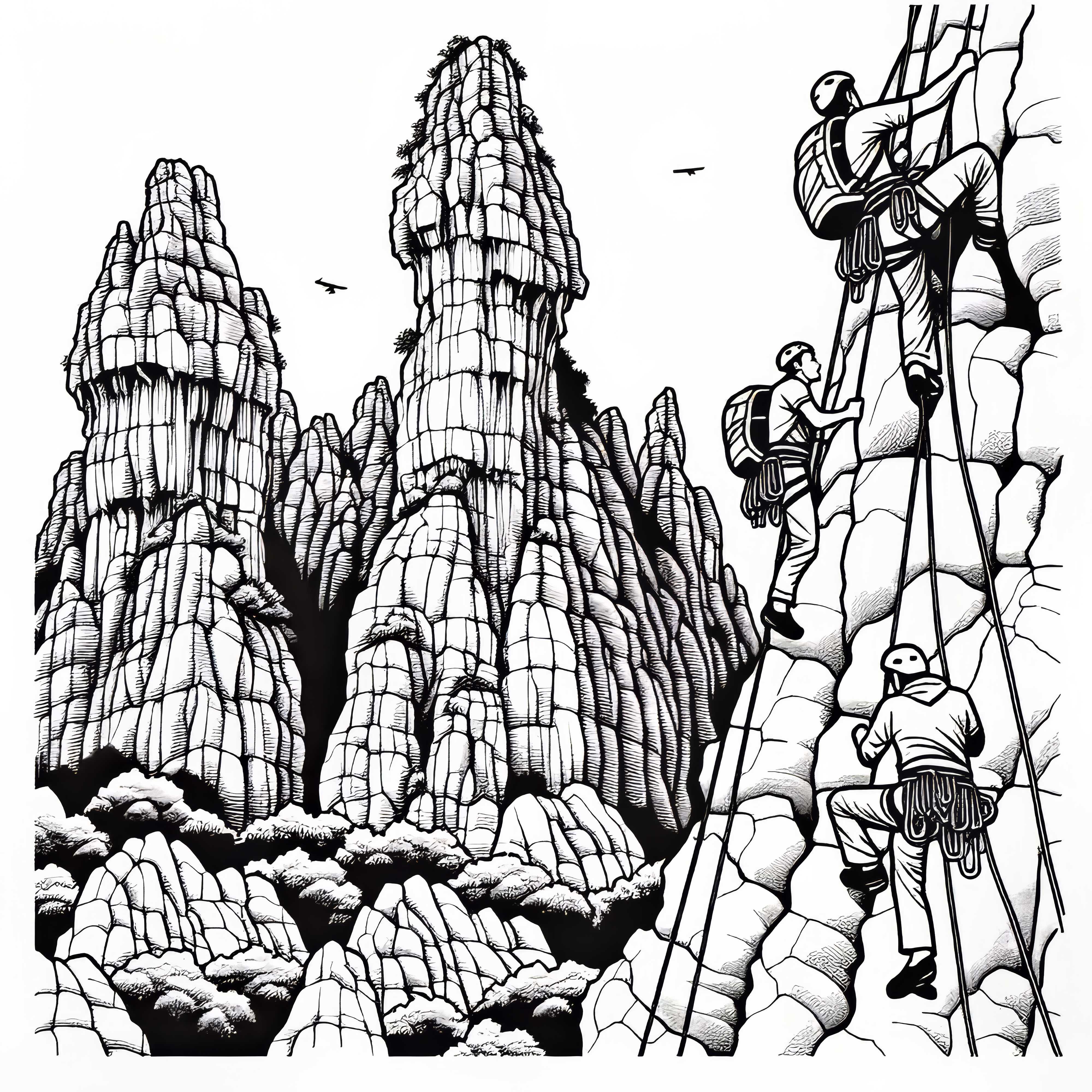 Kletterer in felsiger Karstlandschaft &ndash; Ausmalbild kostenlos