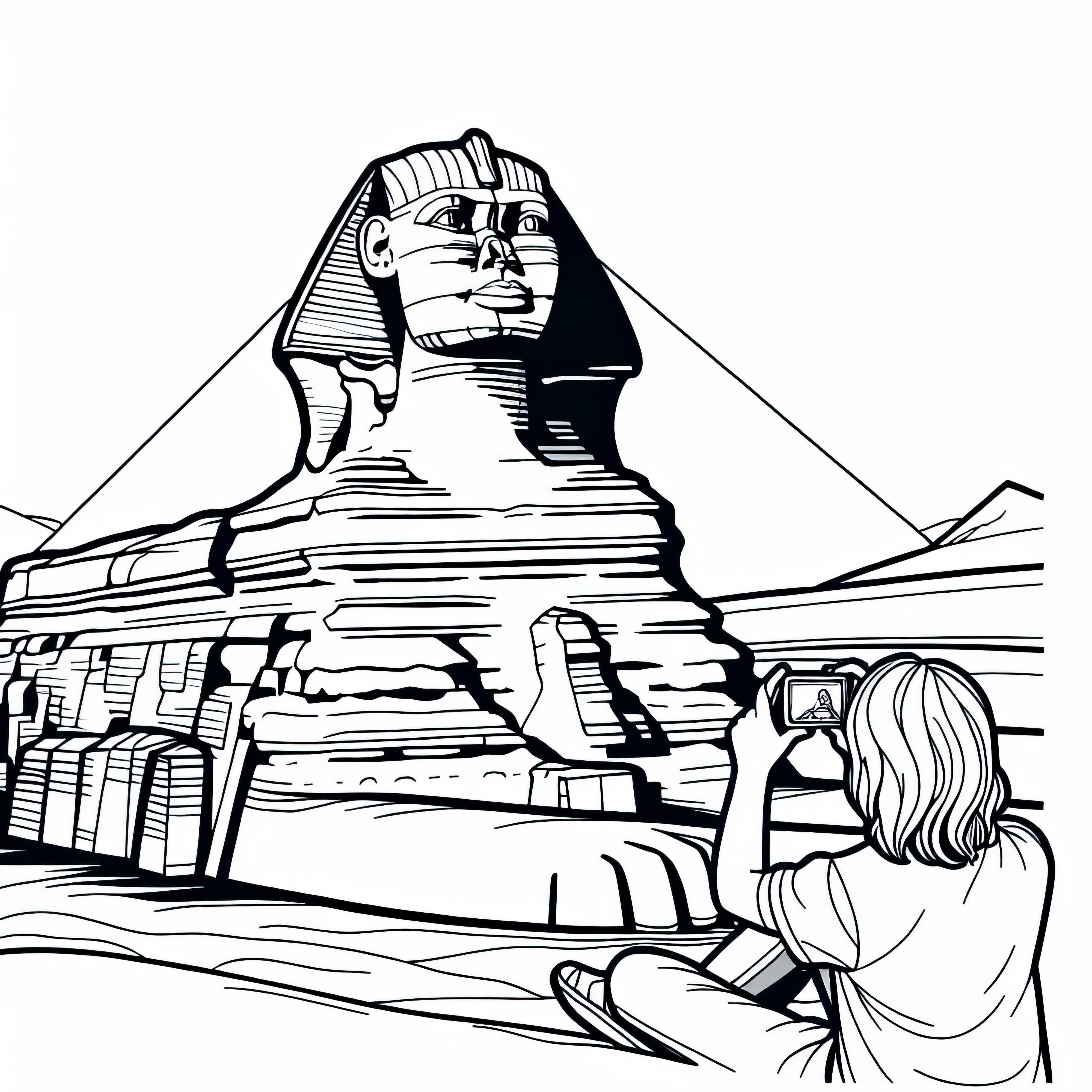 Sfinxul din Gizeh cu un copil care face o poză - Foaie de colorat Africa gratuit