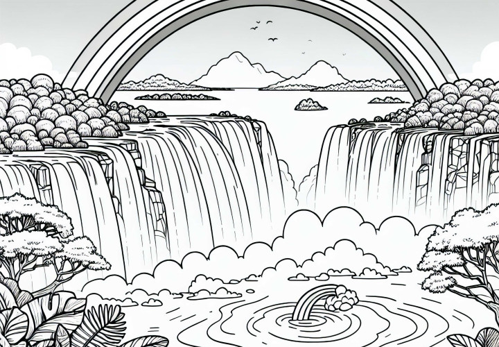 Panorama Victoria Falls Zambia Zimbabwe Foaie de colorat Africa Gratuit