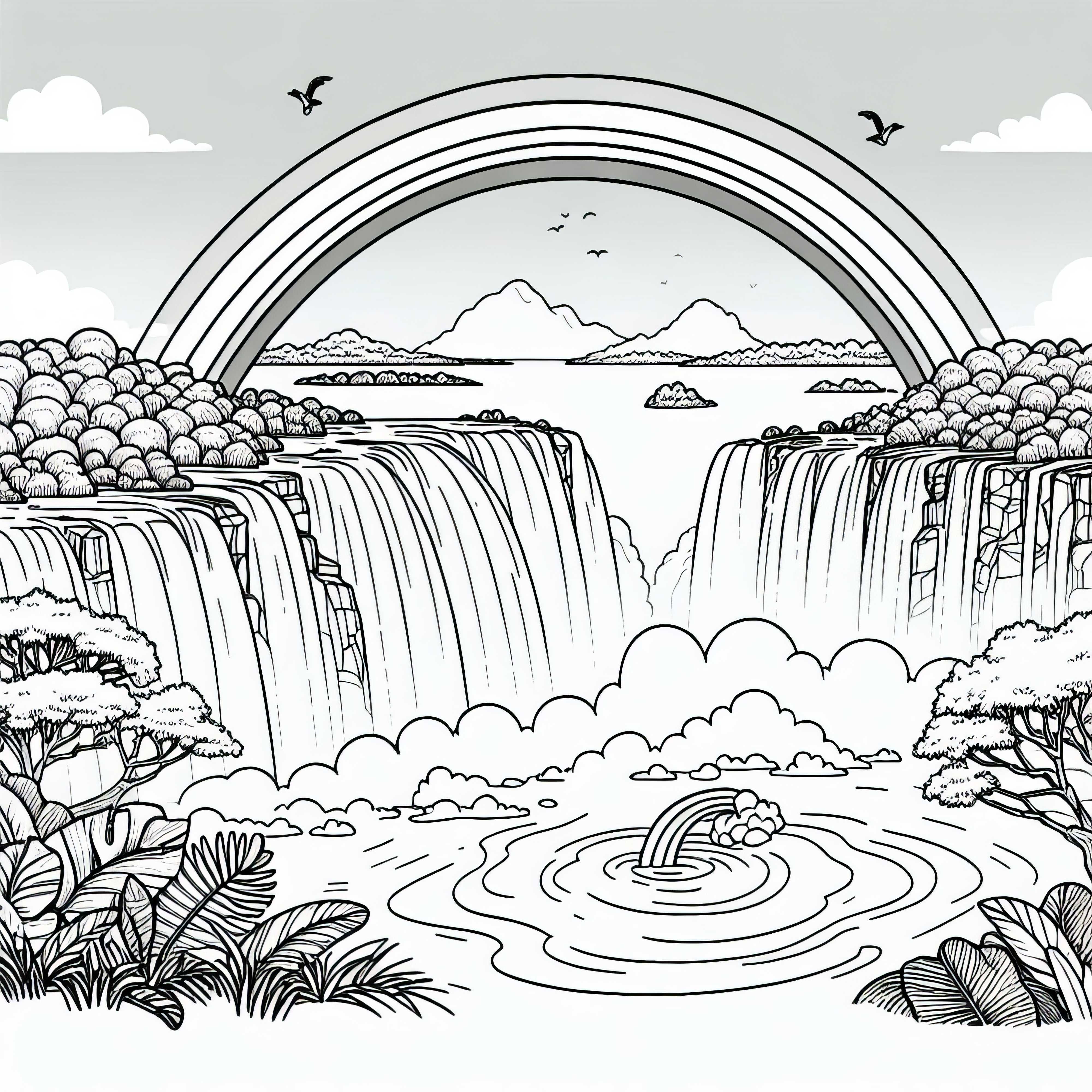 Panorama Victoria Falls Zambia Zimbabwe Foaie de colorat Africa Gratuit