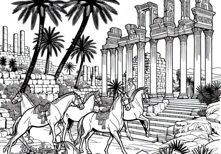 Reruntuhan Karthago di Tunisia – Gambar mewarnai dari Afrika untuk diunduh gratis