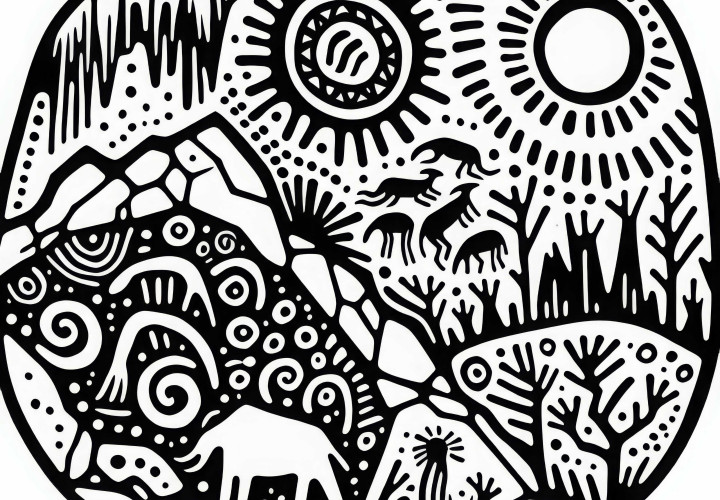 Desene pe stâncă de la Tassili Najjer în Algeria – Arte rupestre prehistorice ca imagine de colorat pentru Africa