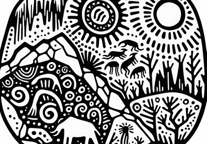 Gambar batu dari Tassili Najjer di Aljazair - Seni gua prasejarah sebagai gambar untuk Afrika