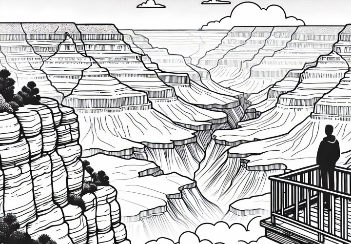 Grand Canyon USA with viewing platform – coloring page North America free Grand Canyon USA with viewing platform – Coloring page North America free