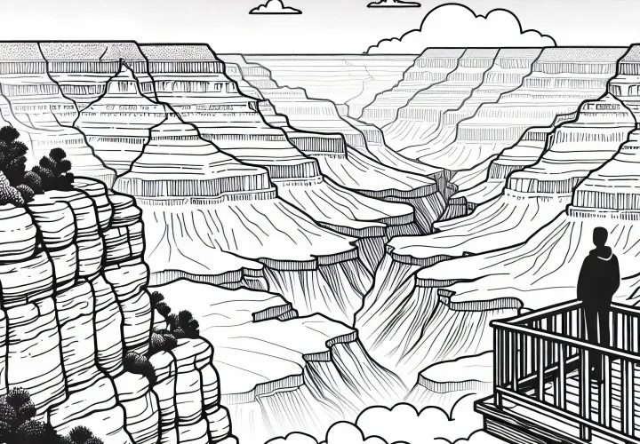 Grand Canyon AS dengan platform observasi – Gambar mewarnai Amerika Utara gratis