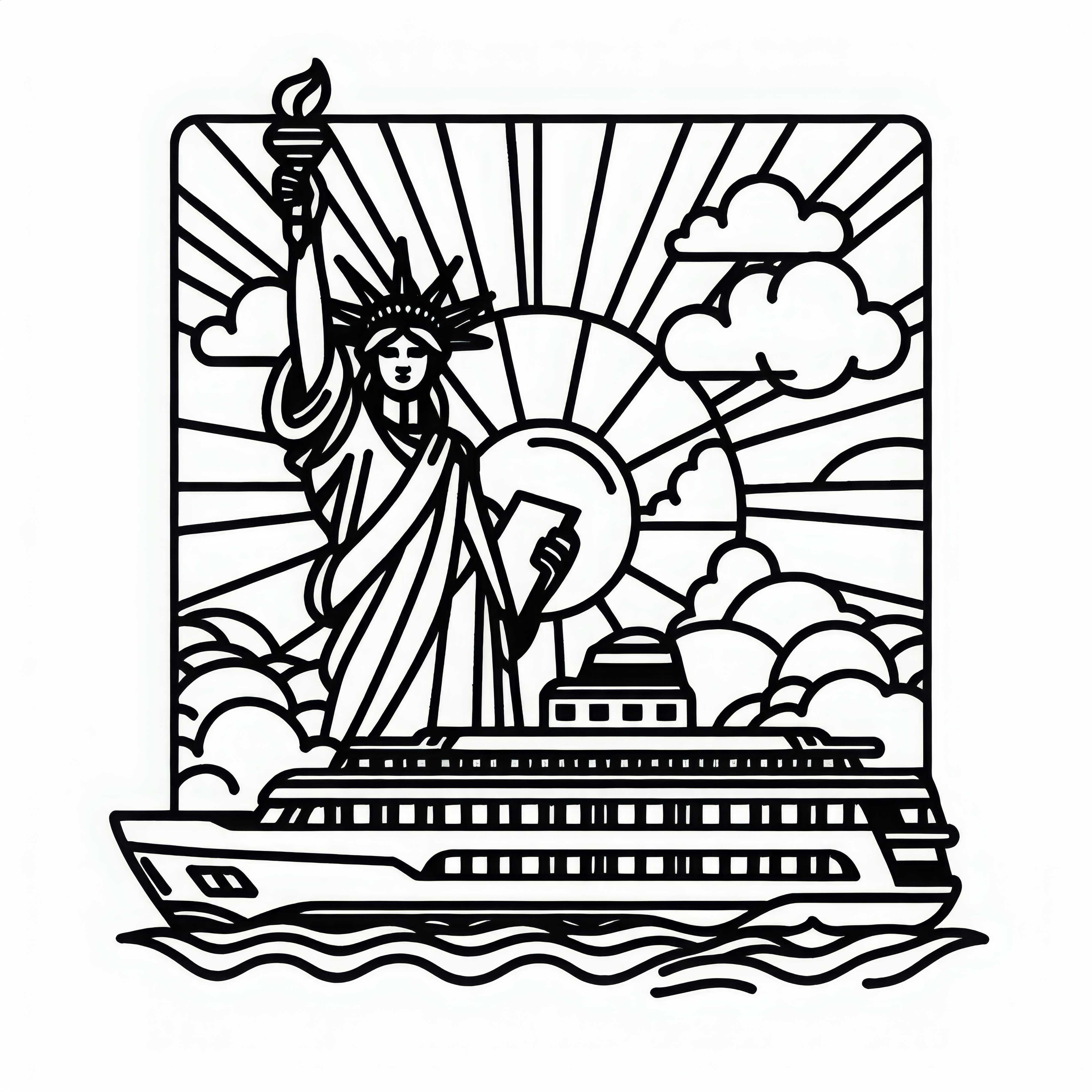 Statue of Liberty in the USA with a ferry in the foreground - Coloring page for North America Statue of Liberty in the USA with a ferry in the foreground - coloring page for North America