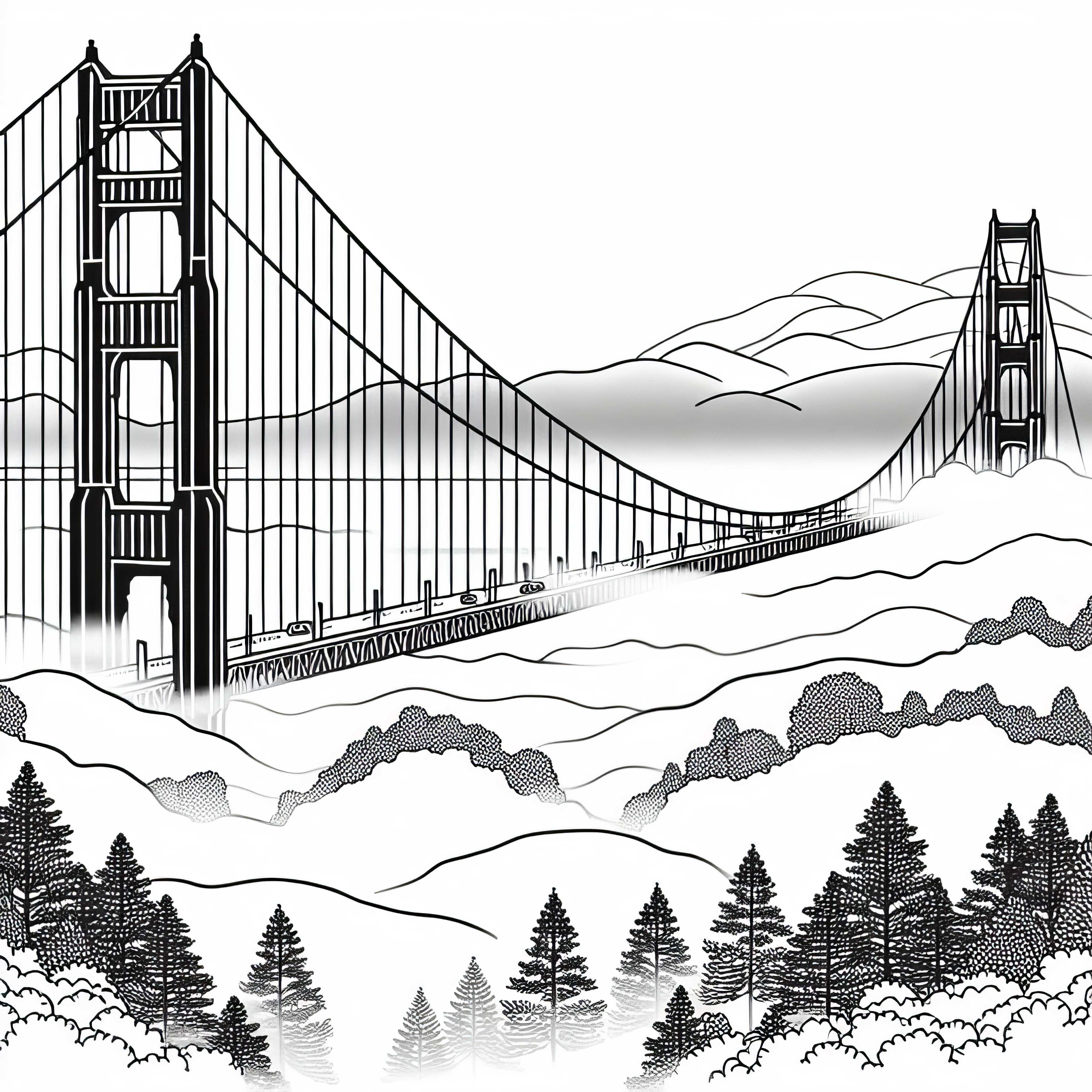 Golden Gate Bridge in San Francisco with fog – Coloring page for North America to download for free Golden Gate Bridge in San Francisco with fog – Coloring page for North America available for free download