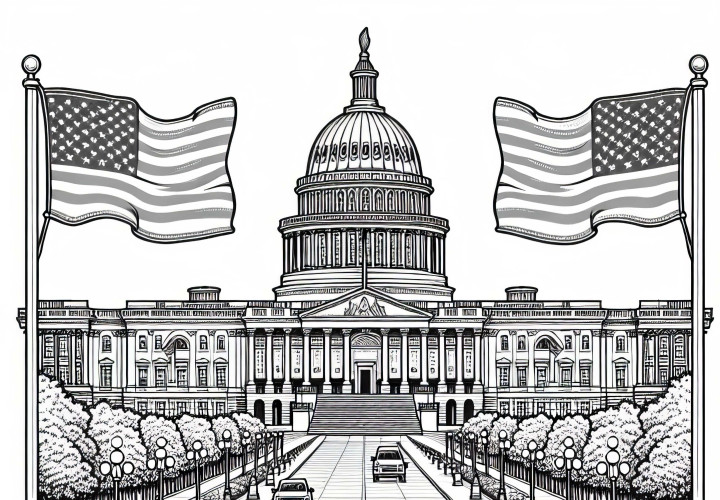 Capitol Washington D.C. with flags and visitors – Coloring page North America Free Capitol Washington D.C. with flags and visitors - North America coloring page free