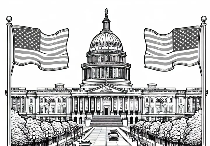 Kota Capitol Washington D.C. dengan bendera dan pengunjung - Buku gambar Amerika Utara Gratis