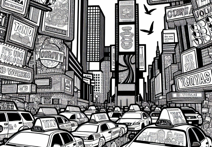 Times Square in New York - Coloring page for North America free Times Square in New York - Coloring page for North America free