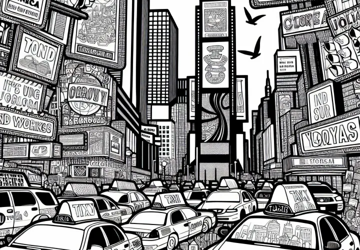 Times Square di New York - Gambar mewarnai untuk Amerika Utara gratis