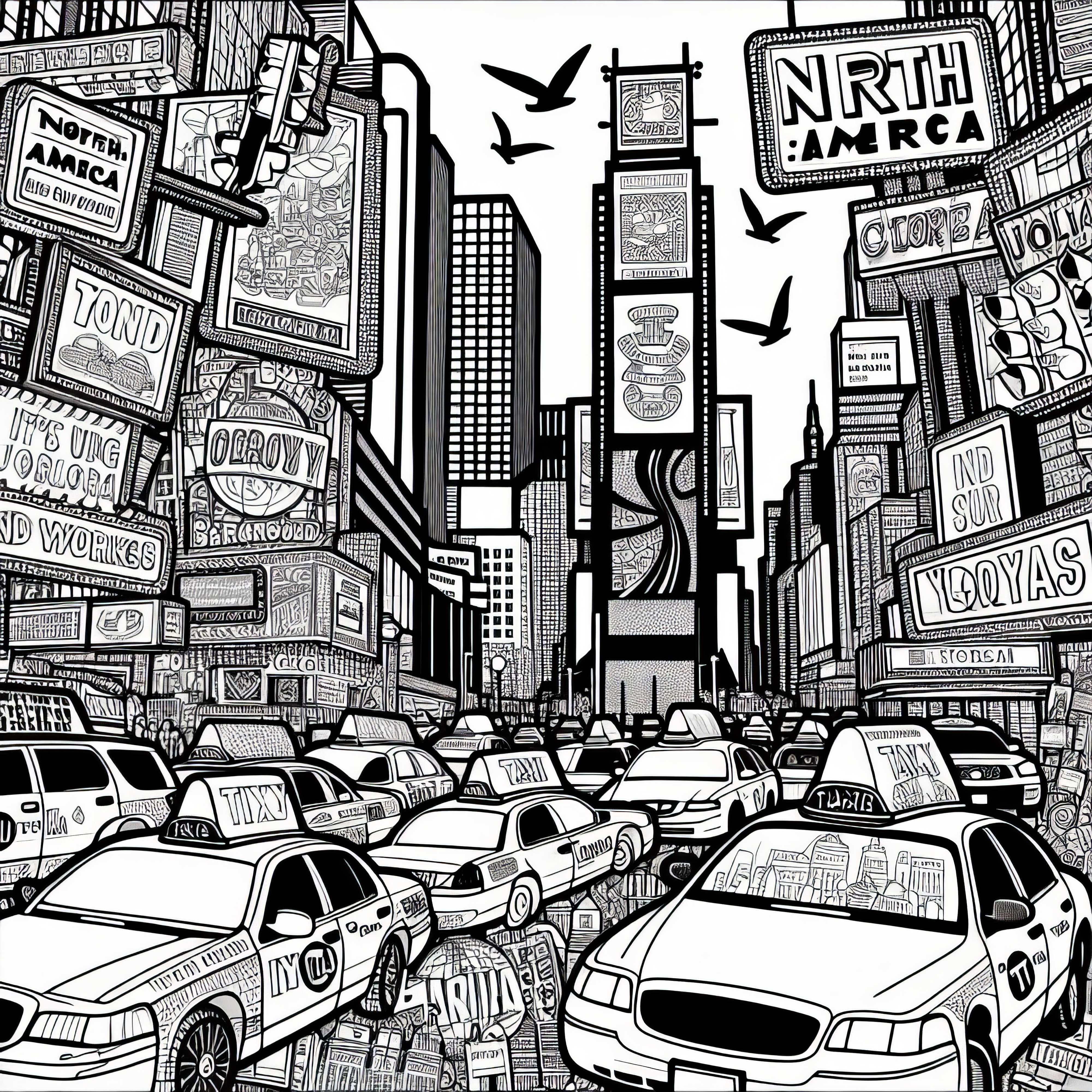 Times Square in New York - Ausmalbild für Nordamerika kostenlos