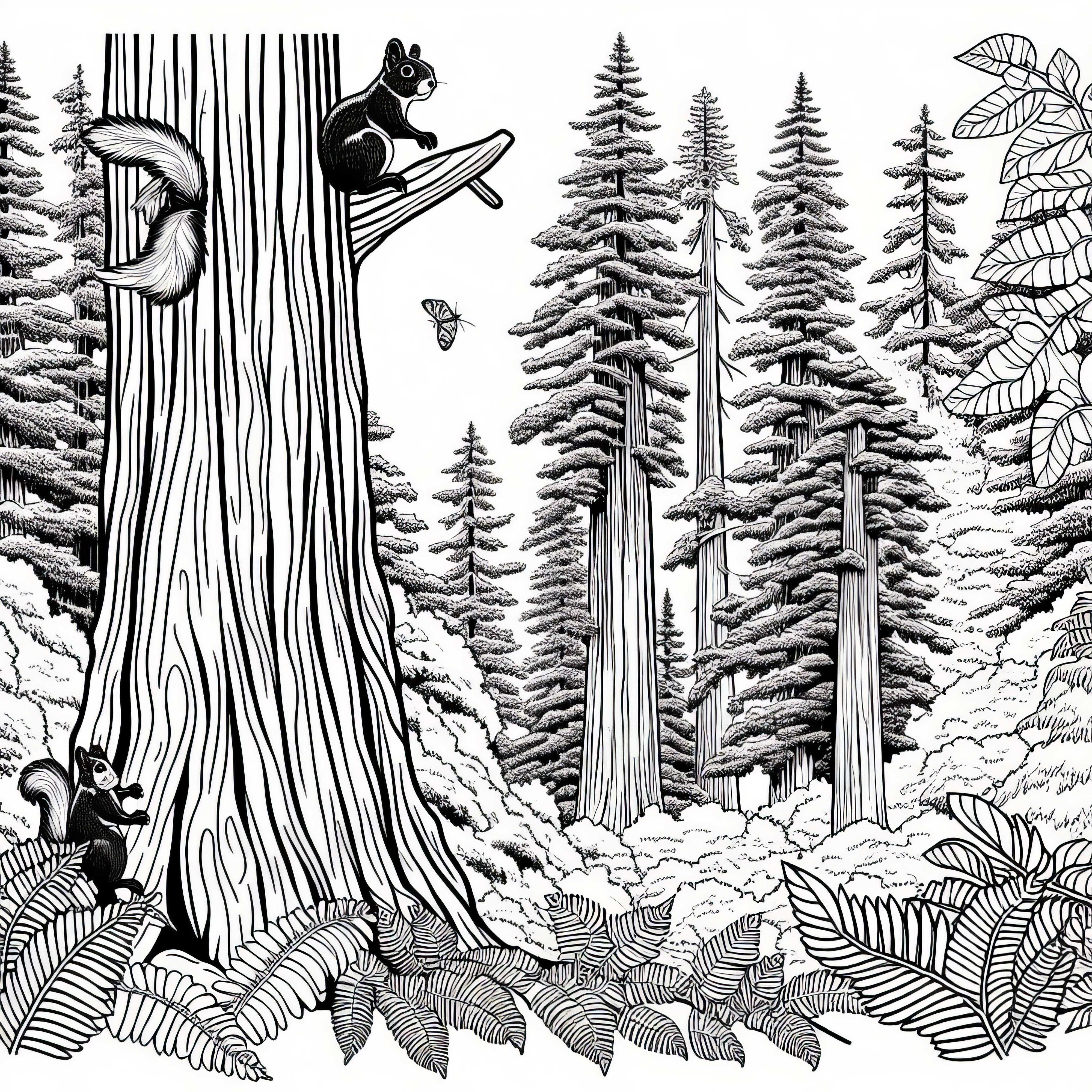 Redwood forest with giant trees - coloring page North America free Redwood forest with giant trees - coloring page North America free