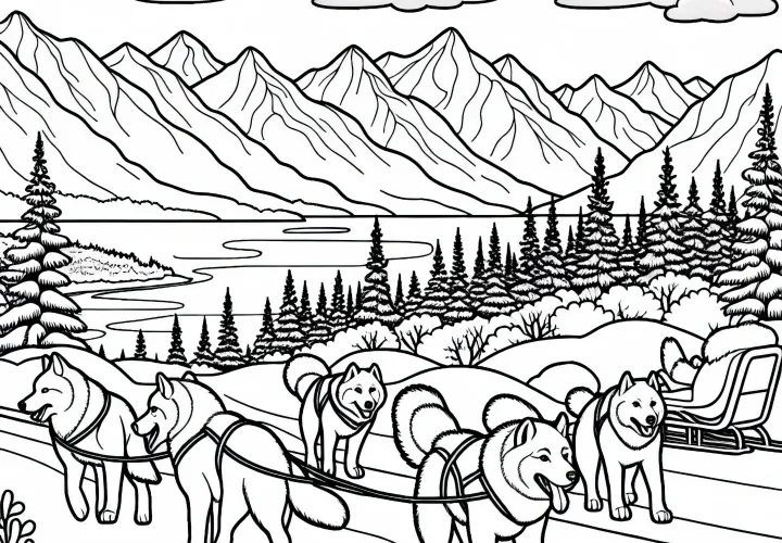 Gambar mewarnai anjing Alaska dari Amerika Utara - Unduh gratis