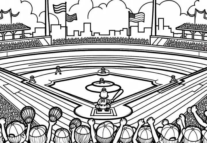 Permainan baseball dengan anak-anak yang bersorak - Gambar untuk diwarnai Amerika Utara gratis