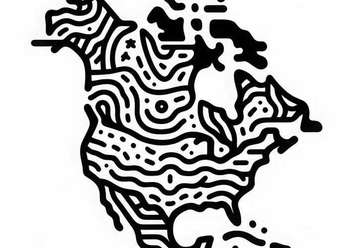 Peta yang distilisasi dari Amerika Utara sebagai gambar untuk diwarnai gratis