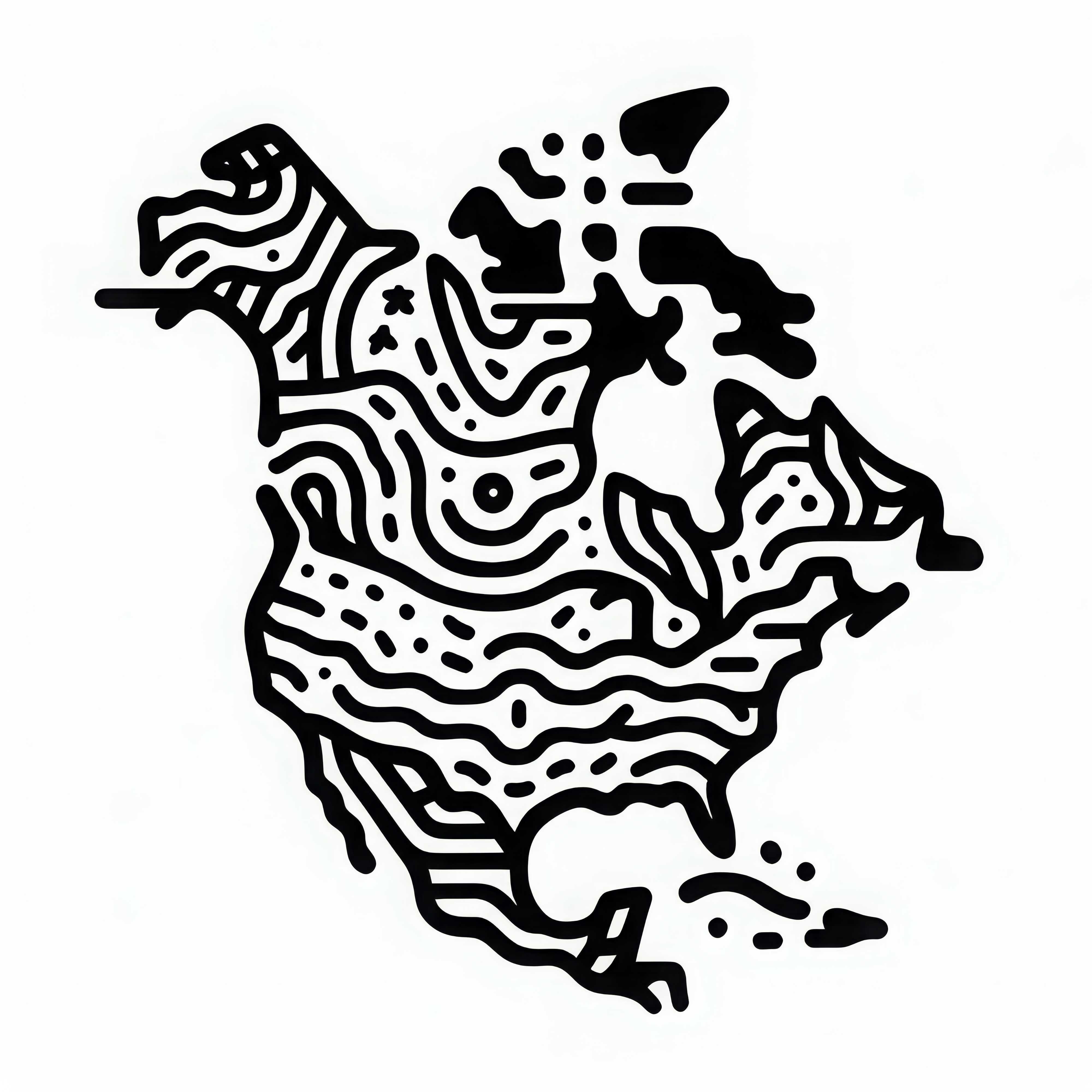 Stylized map of North America as a coloring page for free Stylized map of North America as a coloring page for free