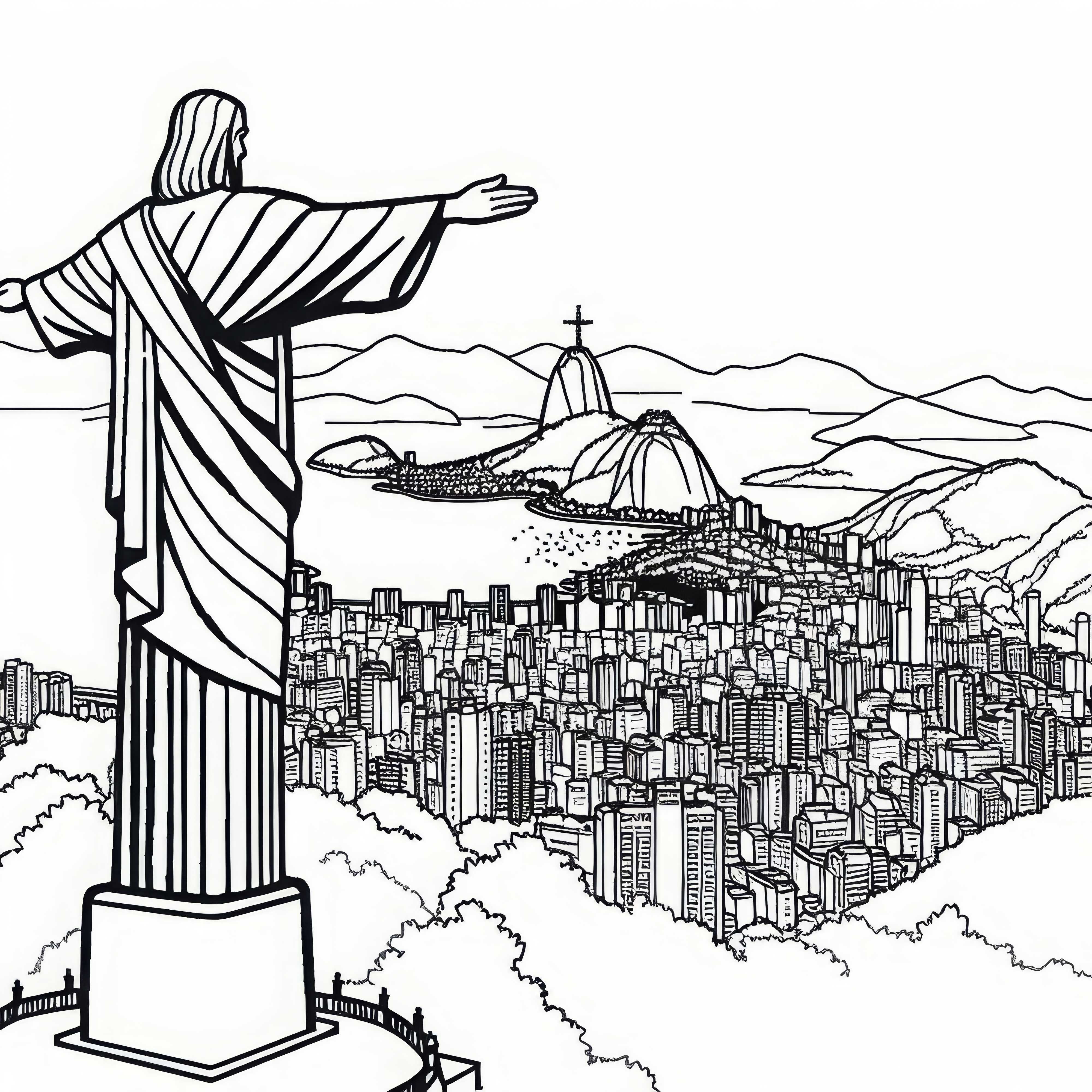 Christ the Redeemer statue on Corcovado in Brazil with a city view – Coloring page South America free Christ the Redeemer statue on Corcovado in Brazil with city view - coloring page South America free