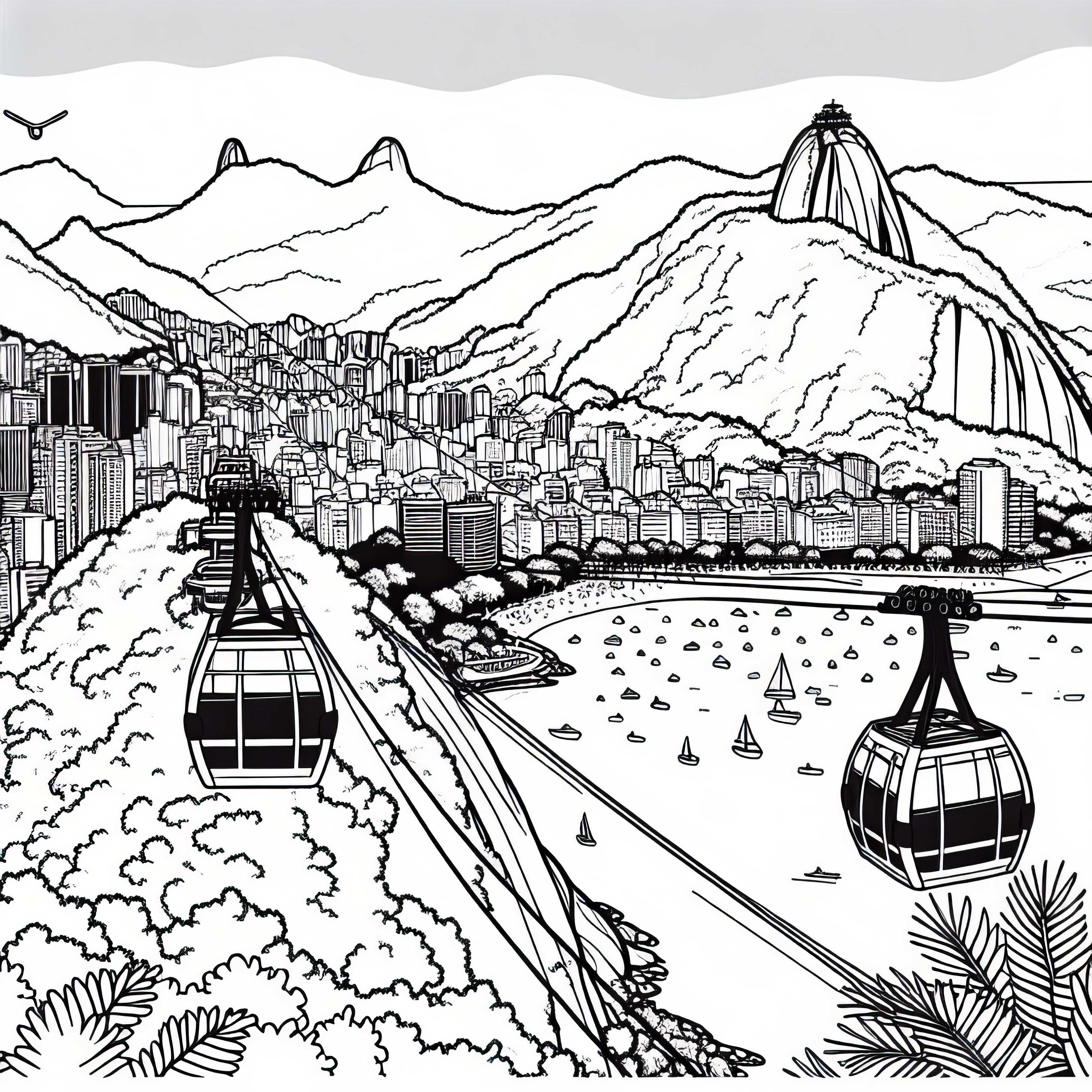 Sugarloaf Mountain in Rio with cable car - Download coloring page South America for free Sugarloaf Mountain in Rio with cable car – Free coloring page South America download