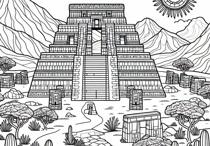 Ruins of Tiwanaku in Bolivia - Free downloadable coloring page from South America Ruins of Tiwanaku in Bolivia - Free coloring page from South America to download