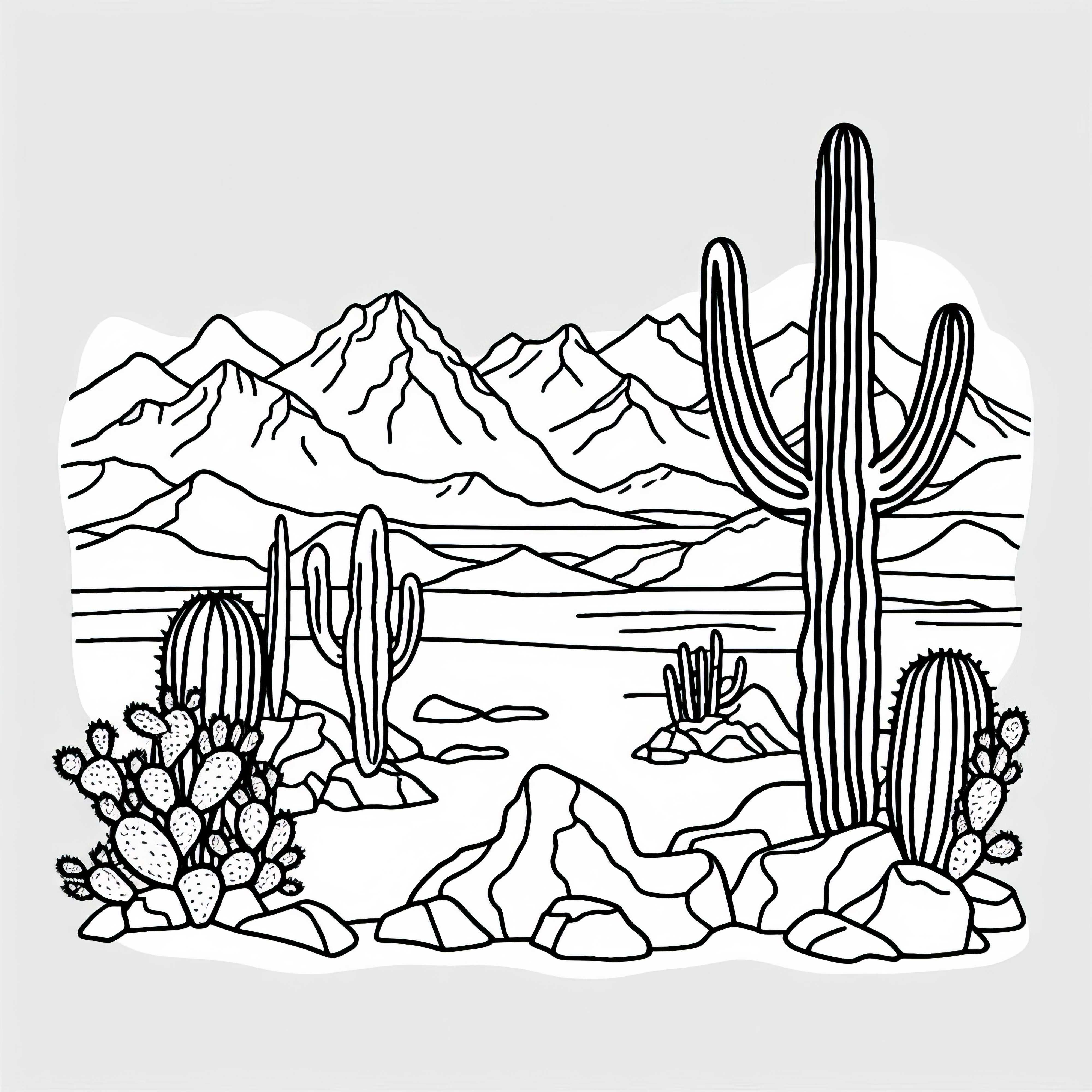 Coloring page of the Atacama Desert in Chile with cacti and rocks – Free motif from South America Coloring page of the Atacama Desert in Chile with cacti and rocks - Free motif from South America