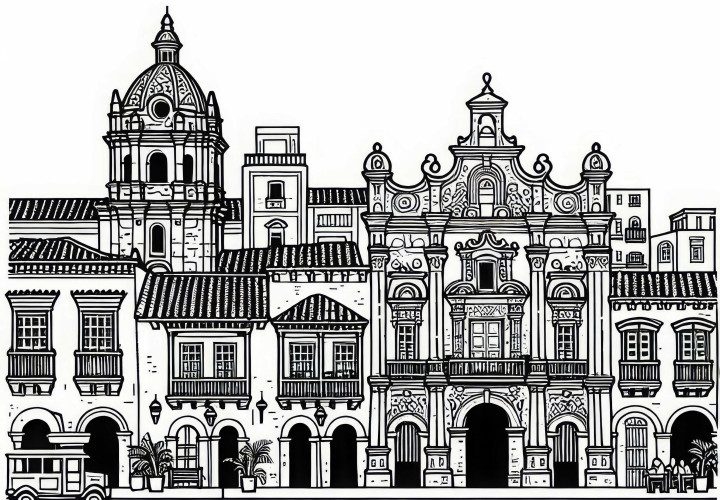 Coloring page of the old town of Cartagena, Colombia – South America for free download Coloring page of the old town of Cartagena, Colombia – South America available for free download