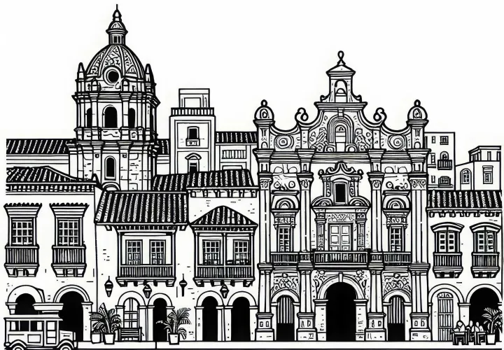 Gambar pewarnaan Kota Tua Cartagena, Kolombia - Amerika Selatan dapat diunduh secara gratis