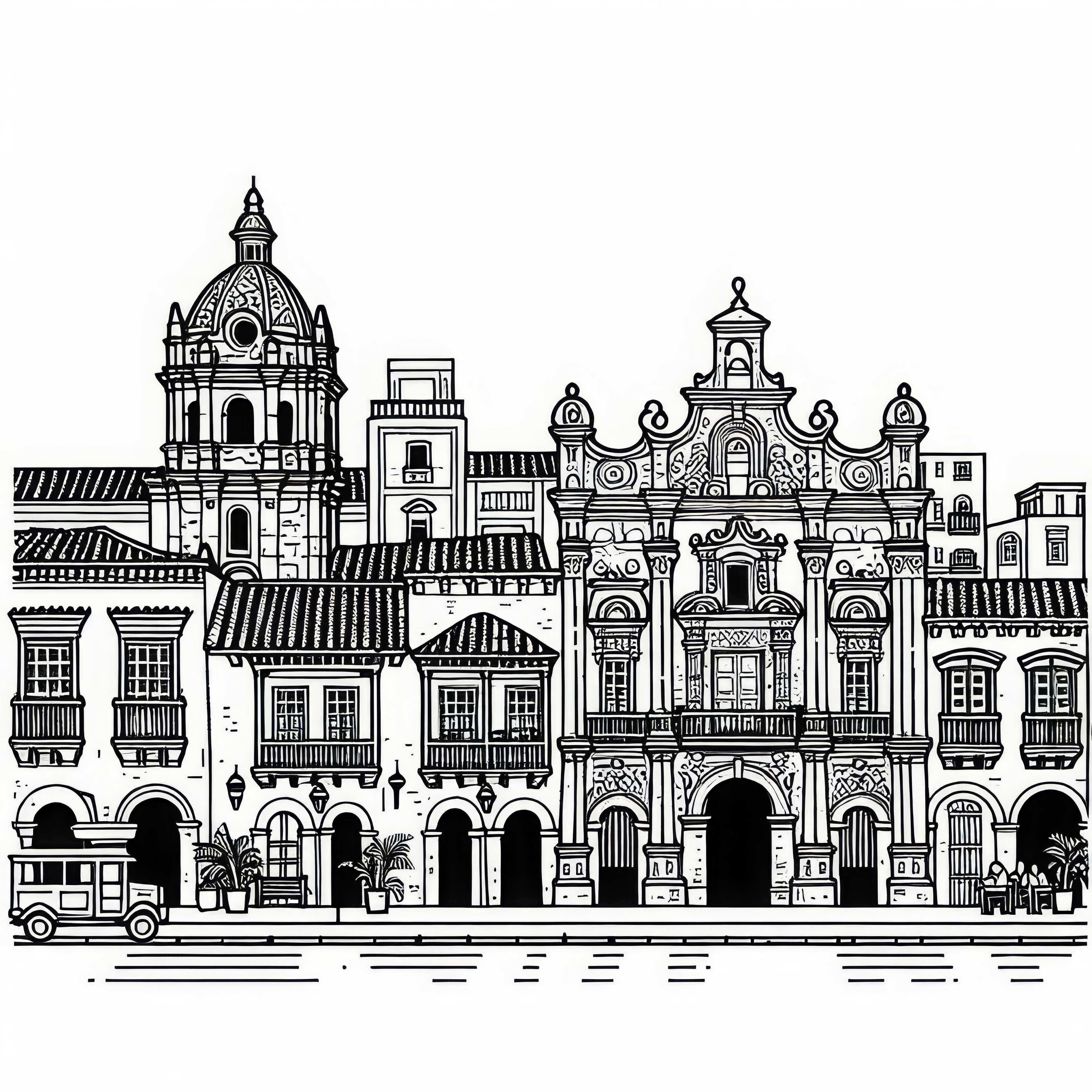Ausmalbild der Altstadt von Cartagena, Kolumbien – Südamerika gratis herunterladen Ausmalbild der Altstadt von Cartagena, Kolumbien – Südamerika gratis herunterladen