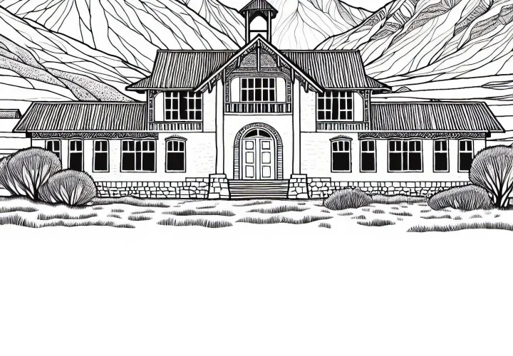 Sekolah di Dataran Tinggi – Gambar untuk Diwarnai Amerika Selatan Gratis