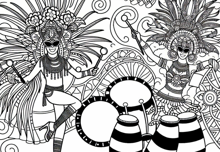 Sambafest Ausmalbild aus Südamerika zum kostenlosen Download