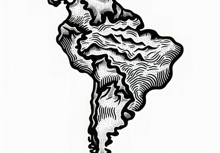 Download artistic map of South America as a coloring template for free Free download of artistic map of South America as a coloring template