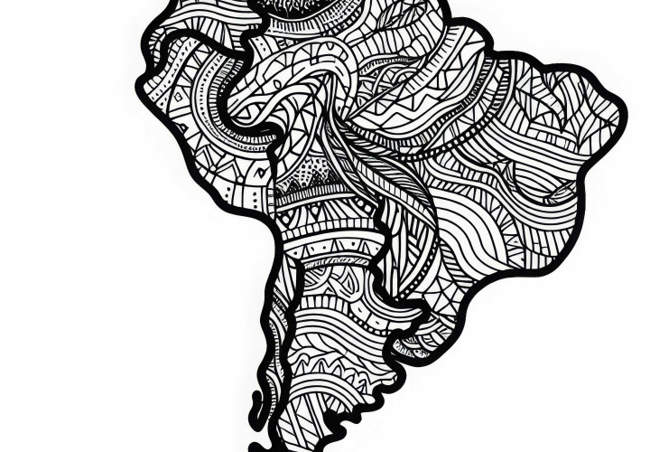 Stylized coloring page of a map of South America - Free download Stylized coloring page of a map of South America - Download for free