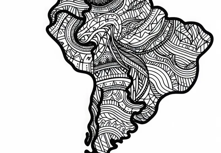 Gambar pewarnaan bergaya peta Amerika Selatan - Unduh gratis