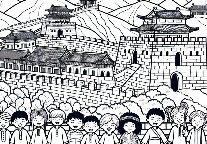 Chinese Wall with Children Coloring Page Asia Free Chinese Wall with Children Coloring Page Asia Free