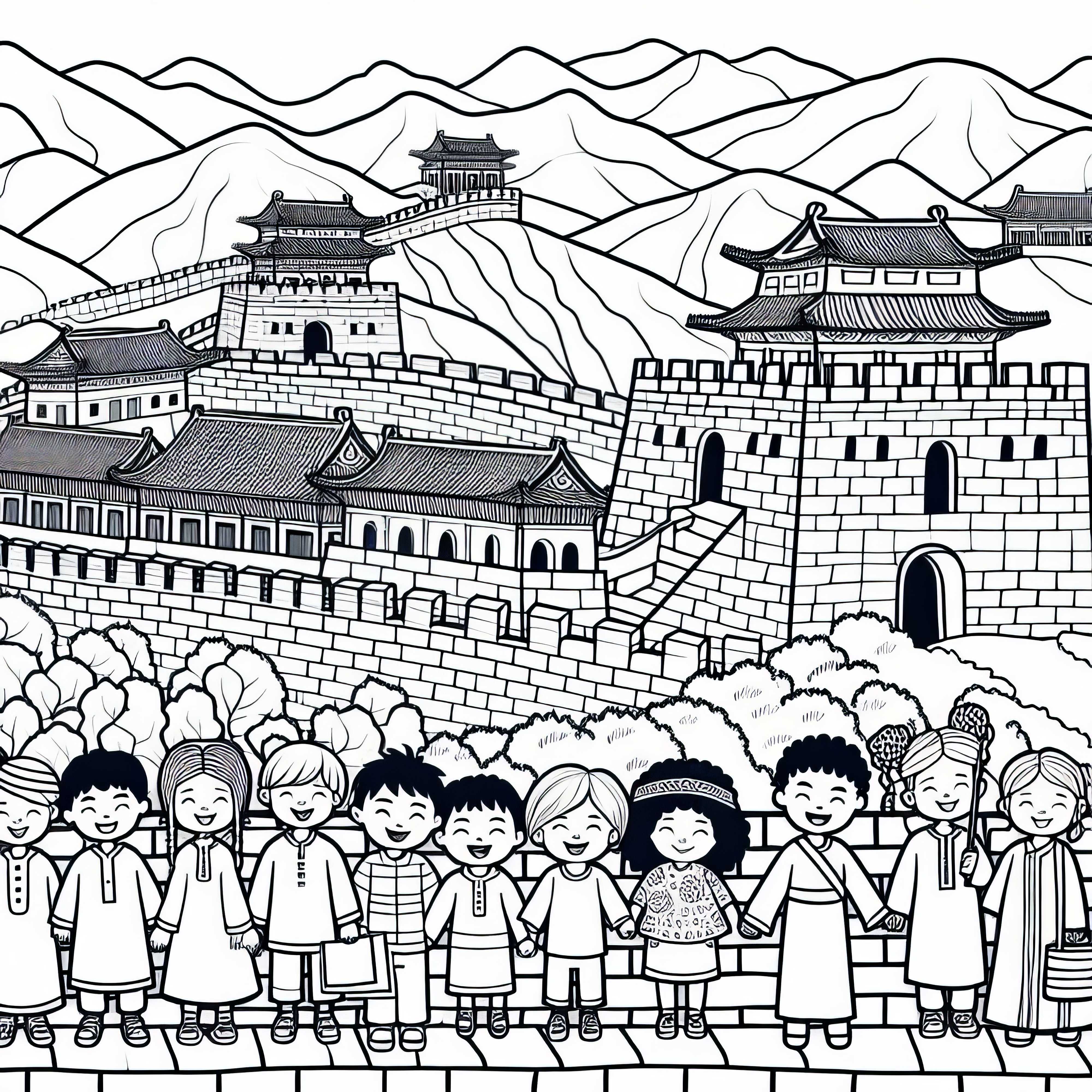 Great Wall of China coloring page for children Asia Free Chinese Wall Coloring Page with Children Asia Free