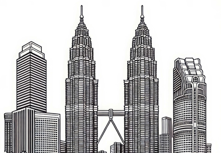 Petronas Towers Malaysia with Park Coloring Page Asia Free Petronas Towers Malaysia with Park Coloring Page Asia Free