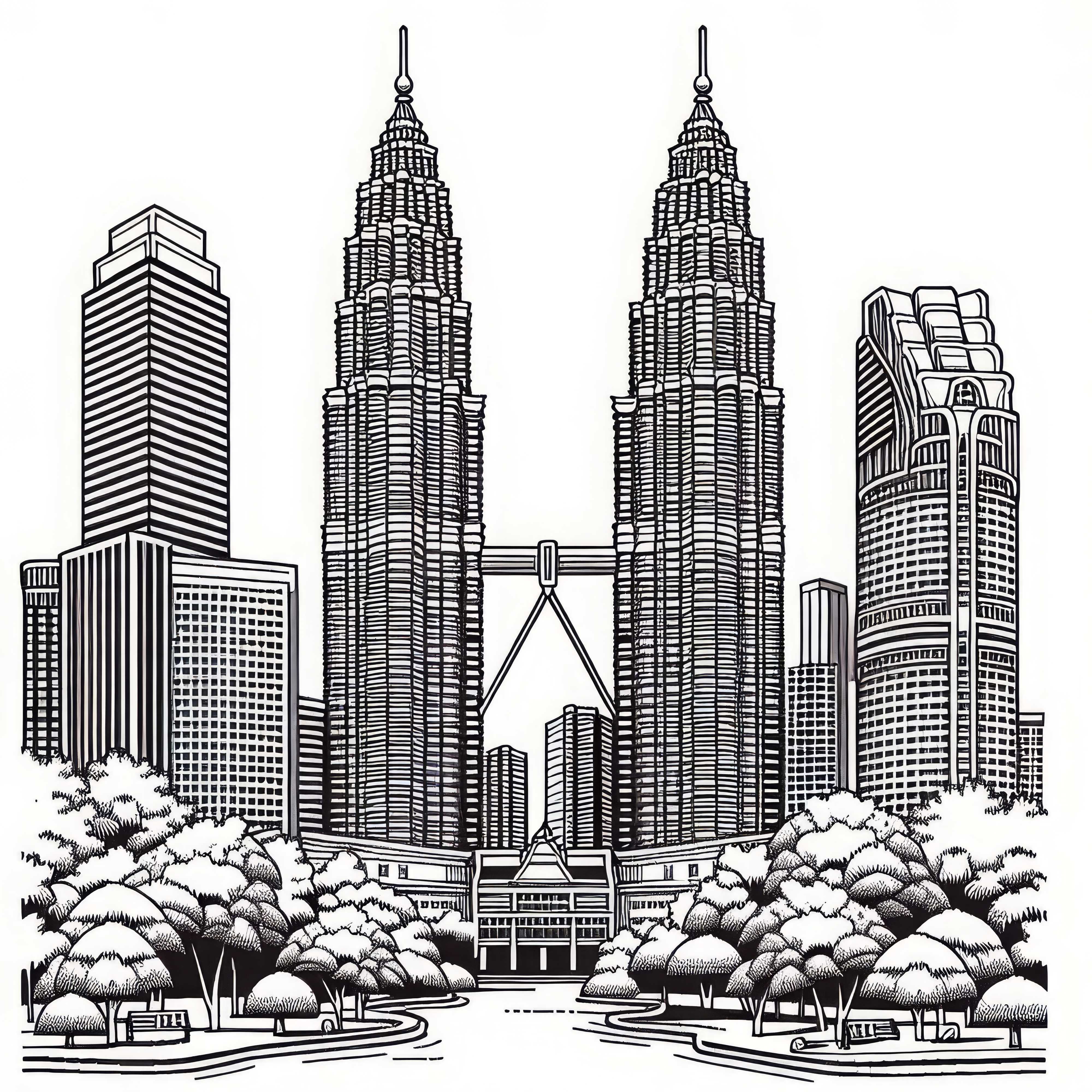 Petronas Towers Malaysia with Park Coloring Page Asia Free Petronas Towers Malaysia with Park Coloring Page Asia Free