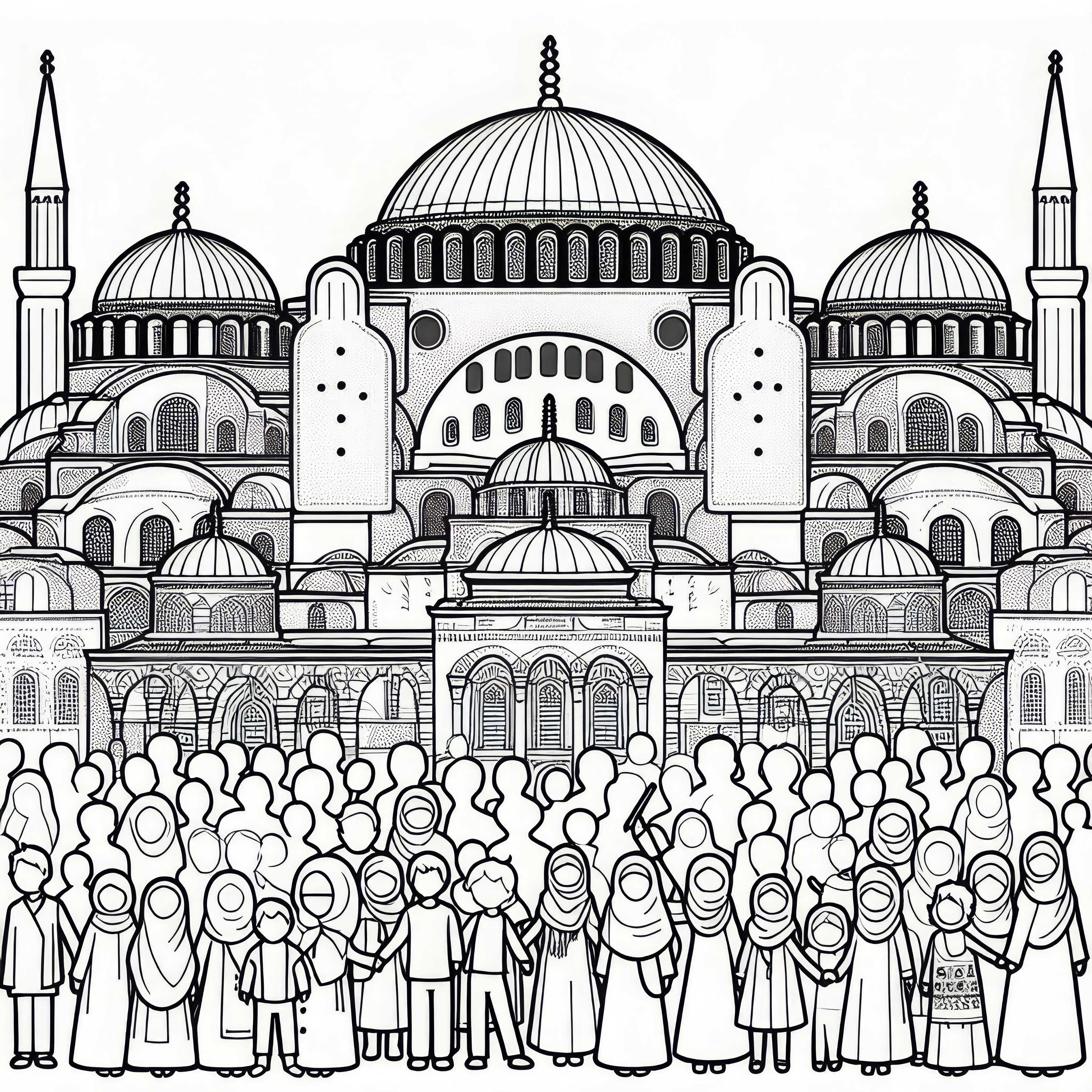 Domes of the Hagia Sophia in Turkey with children in front - Coloring picture for Asia free Dome of the Hagia Sophia in Turkey with children in front – coloring page for Asia free