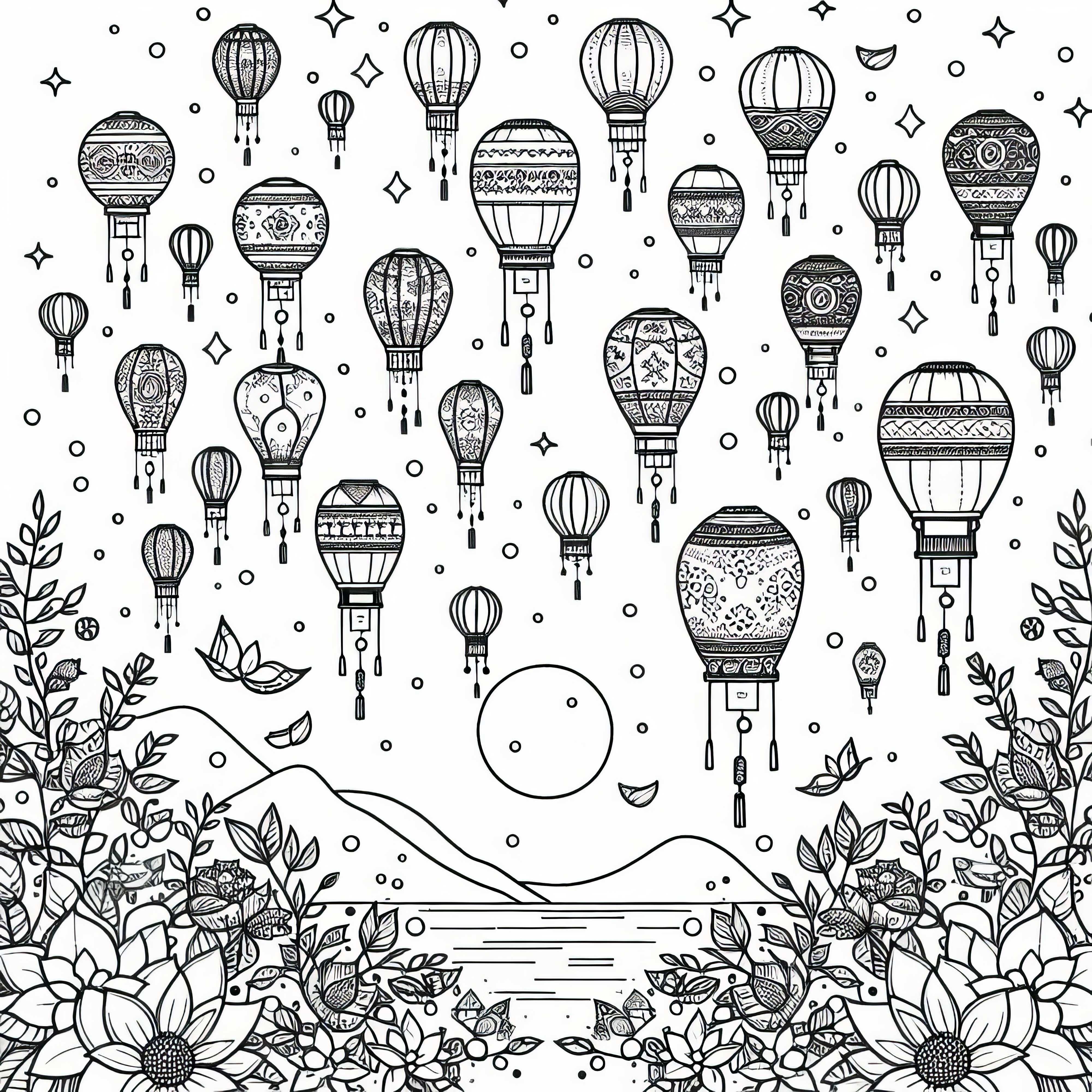 Lantern festival with floating paper lanterns - coloring page from Asia free of charge Lantern festival with floating paper lanterns - coloring page from Asia for free