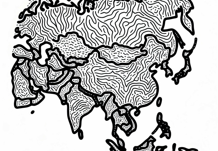 Artistic map of Asia as a coloring page for free Artistic map of Asia as a coloring page for free