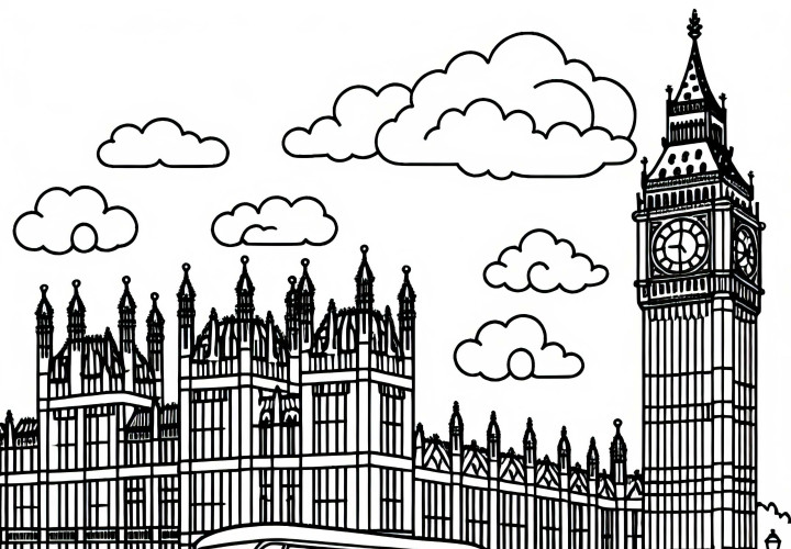Big Ben London double-decker bus coloring page Europe free Big Ben London with double-decker bus coloring page Europe free