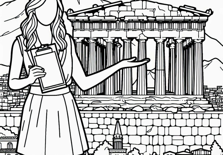 Image of the Acropolis in Athens, Greece - Coloring page with travel guide for Europe available for free download Image of the Acropolis in Athens, Greece – Free downloadable coloring page with a guide for Europe
