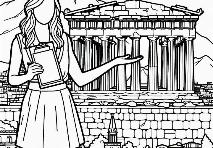 Gambar Akropolis di Athena, Yunani - Gambar untuk diwarnai dengan pemandu perjalanan untuk Eropa bisa diunduh gratis