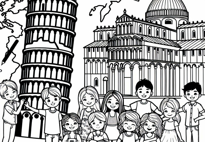 The Leaning Tower of Pisa in Italy – Coloring template for Europe The Leaning Tower of Pisa in Italy - Coloring page for Europe