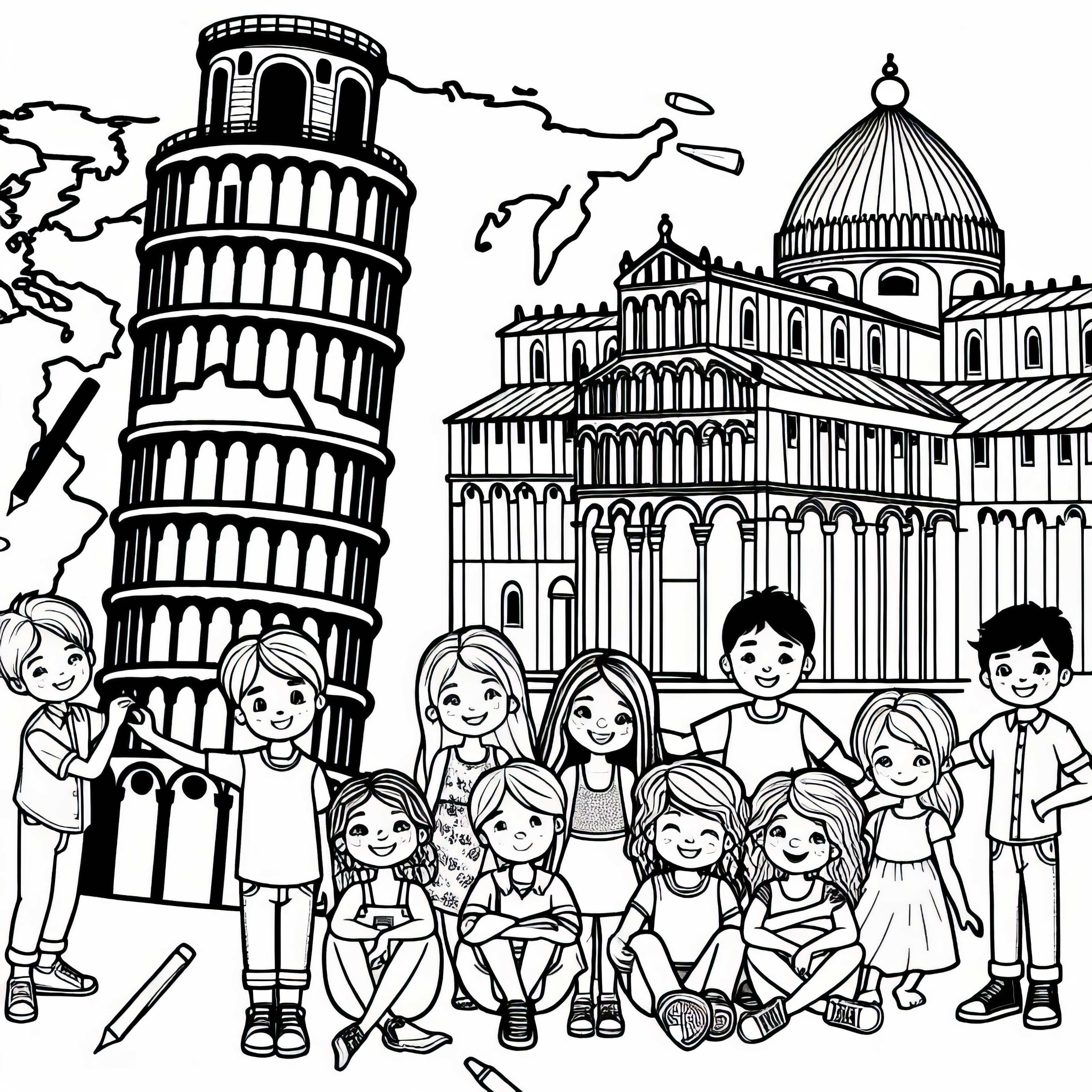 The Leaning Tower of Pisa in Italy – Coloring template for Europe The Leaning Tower of Pisa in Italy - Coloring template for Europe