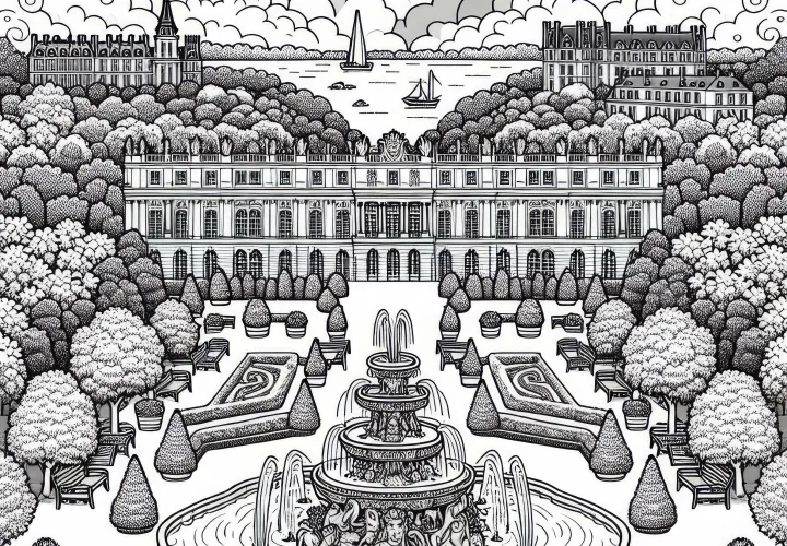 Istana Versailles di Prancis dengan air mancur dan taman – Template gambar Eropa gratis