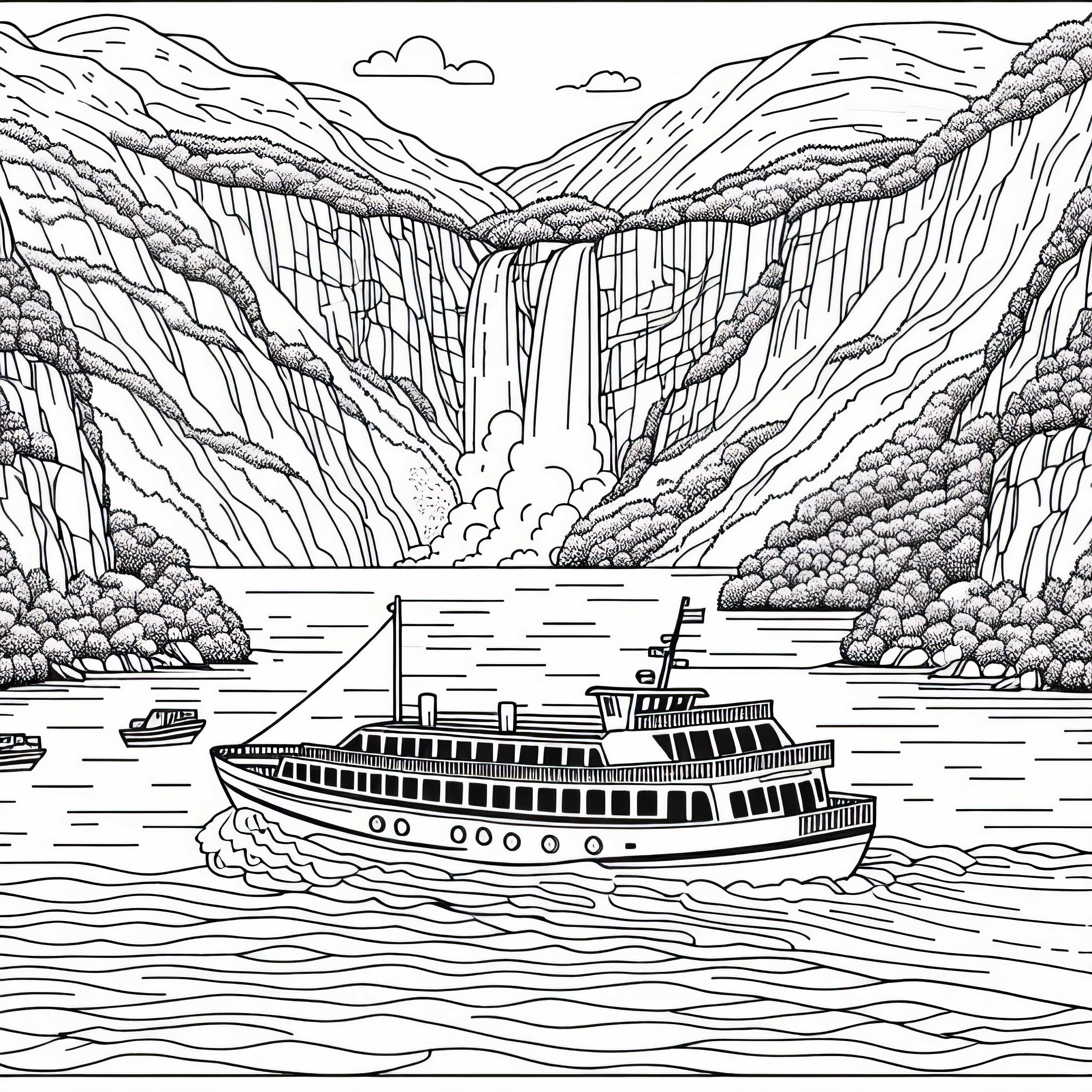 Fjord di Norwegia dengan perahu dan air terjun - Template mewarnai Eropa gratis Fjord di Norwegia dengan perahu dan air terjun - Template mewarnai Eropa gratis