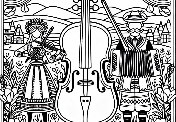 Musisi dalam pakaian tradisional – Unduh gambar mewarnai Eropa secara gratis dan warnai secara online